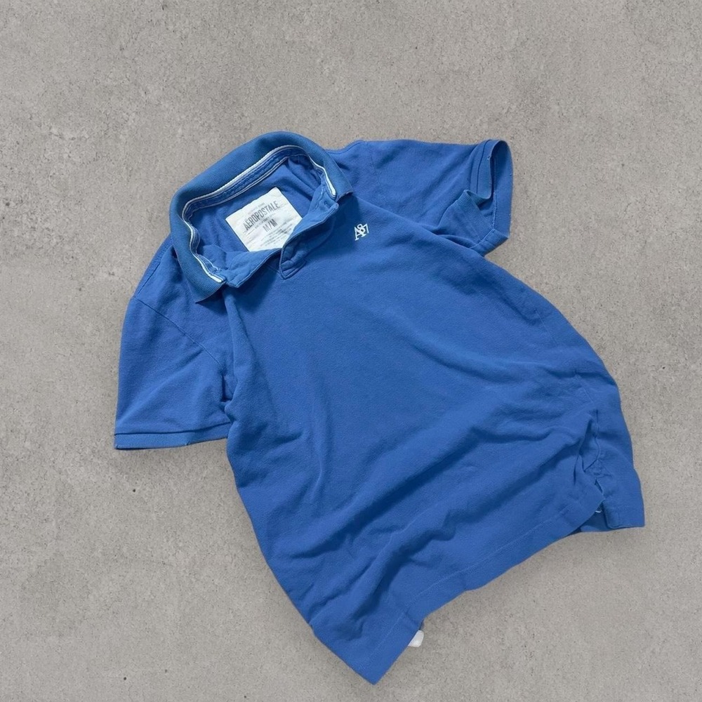 Aeropostale Mens A87 Blue Pique Polo Shirt Medium Short Sleeve Preppy Logo